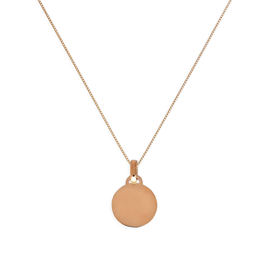 Collier pendentif petit cercle gravable en or rose 9 carats, 40 à 45 cm