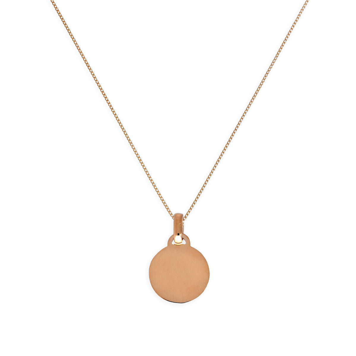 Collier pendentif petit cercle gravable en or rose 9 carats, 40 à 45 cm
