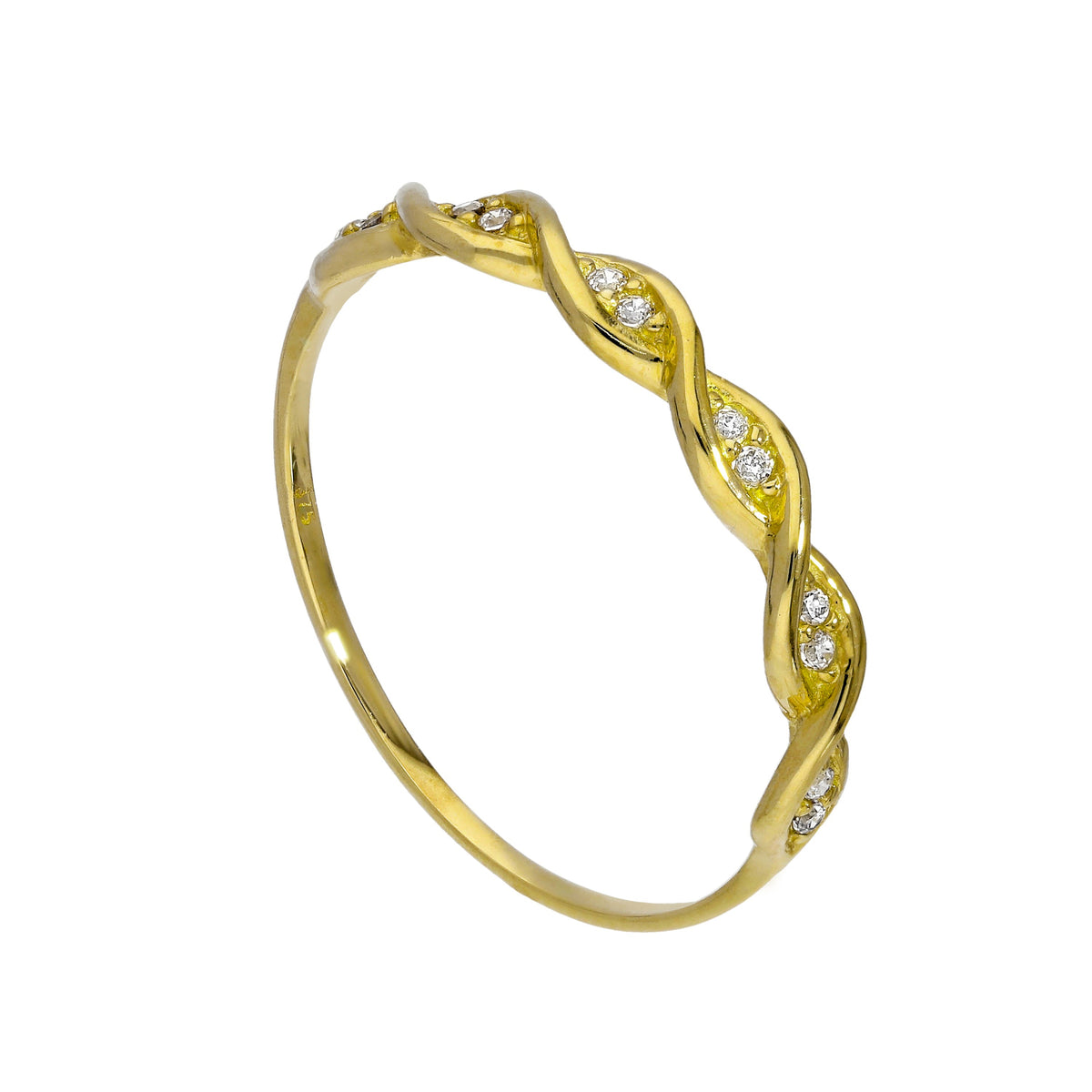 Bague tissée en or 9 carats et cristaux CZ transparents, tailles 48 à 62,5