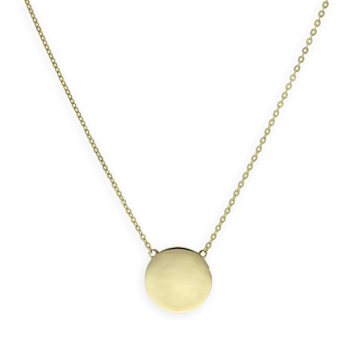 Pendentif rond gravable en or 9 carats avec chaîne de 45 cm