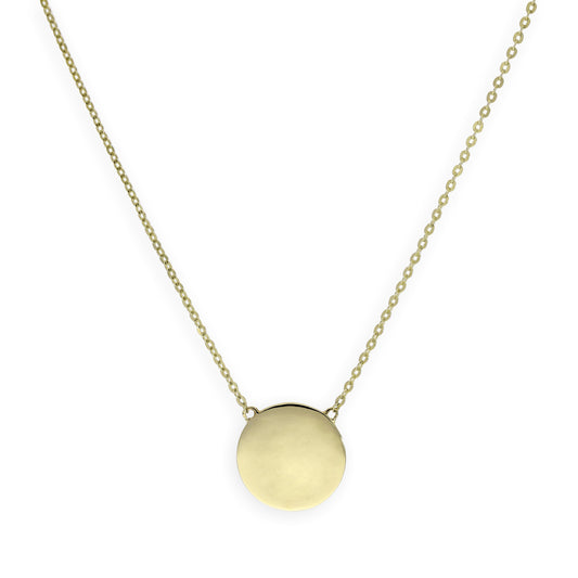Pendentif rond gravable en or 9 carats avec chaîne de 45 cm