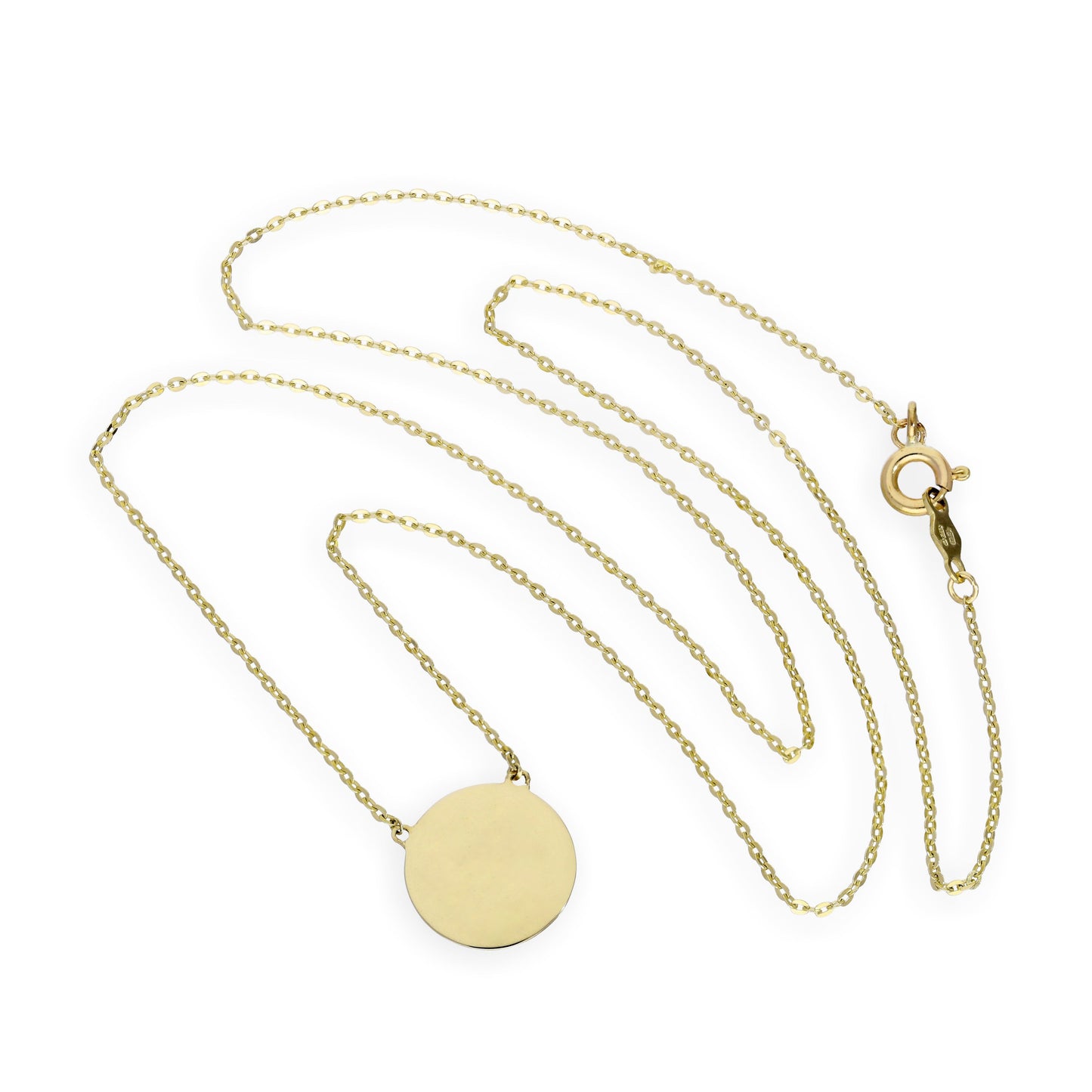 Pendentif rond gravable en or 9 carats avec chaîne de 45 cm