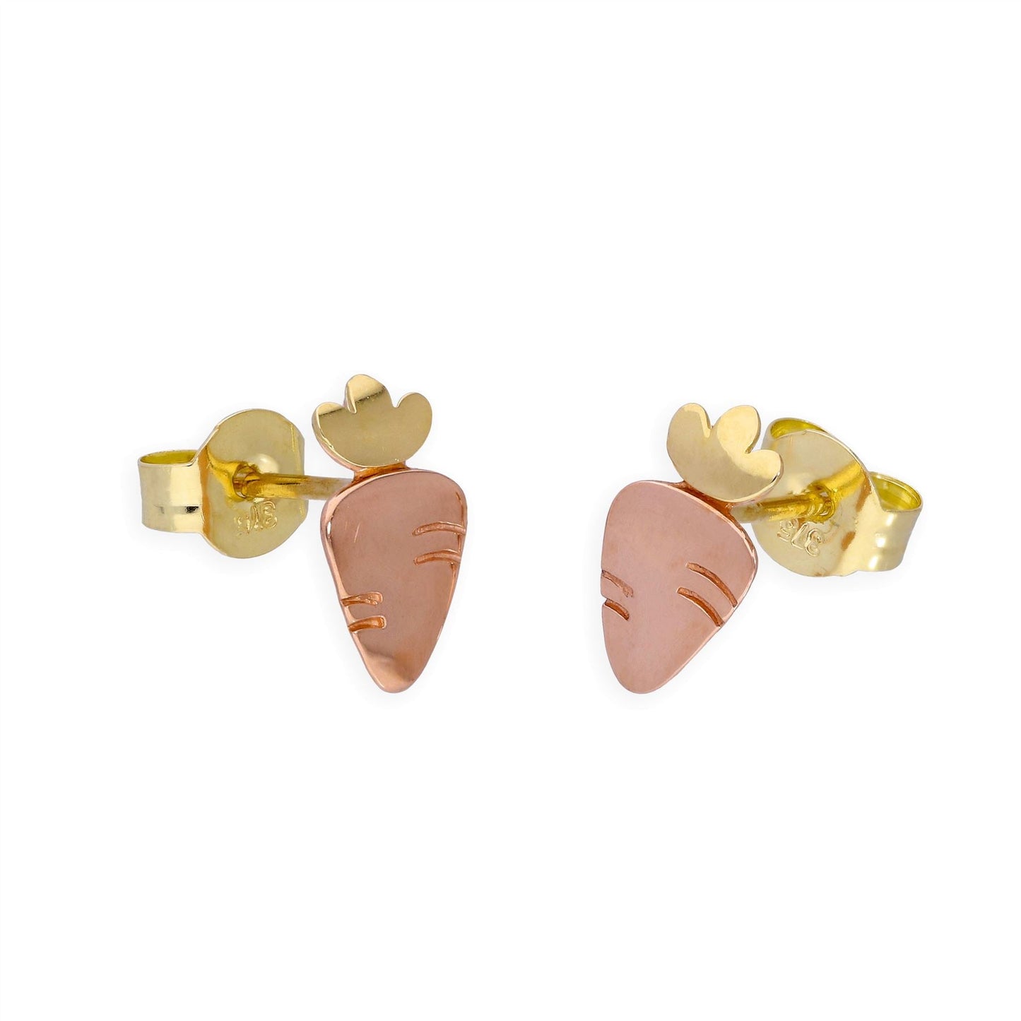 Boucles d'oreilles à tige en or rose et jaune 9 carats, forme carotte