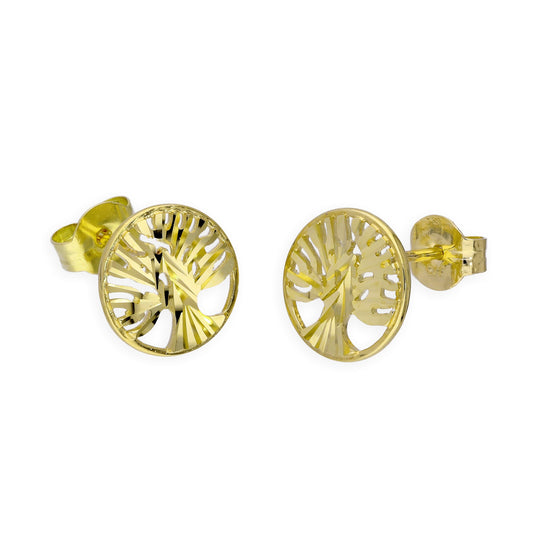 Boucles d'oreilles à tige en or 9 carats avec motif arbre de vie découpé