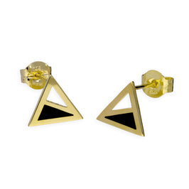 Boucles d'oreilles à tige triangulaires bicolores en or 9 carats et émail noir