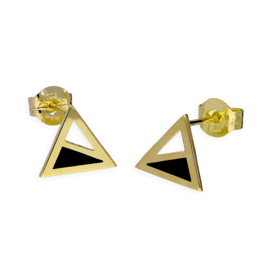 Boucles d'oreilles à tige triangulaires bicolores en or 9 carats et émail noir
