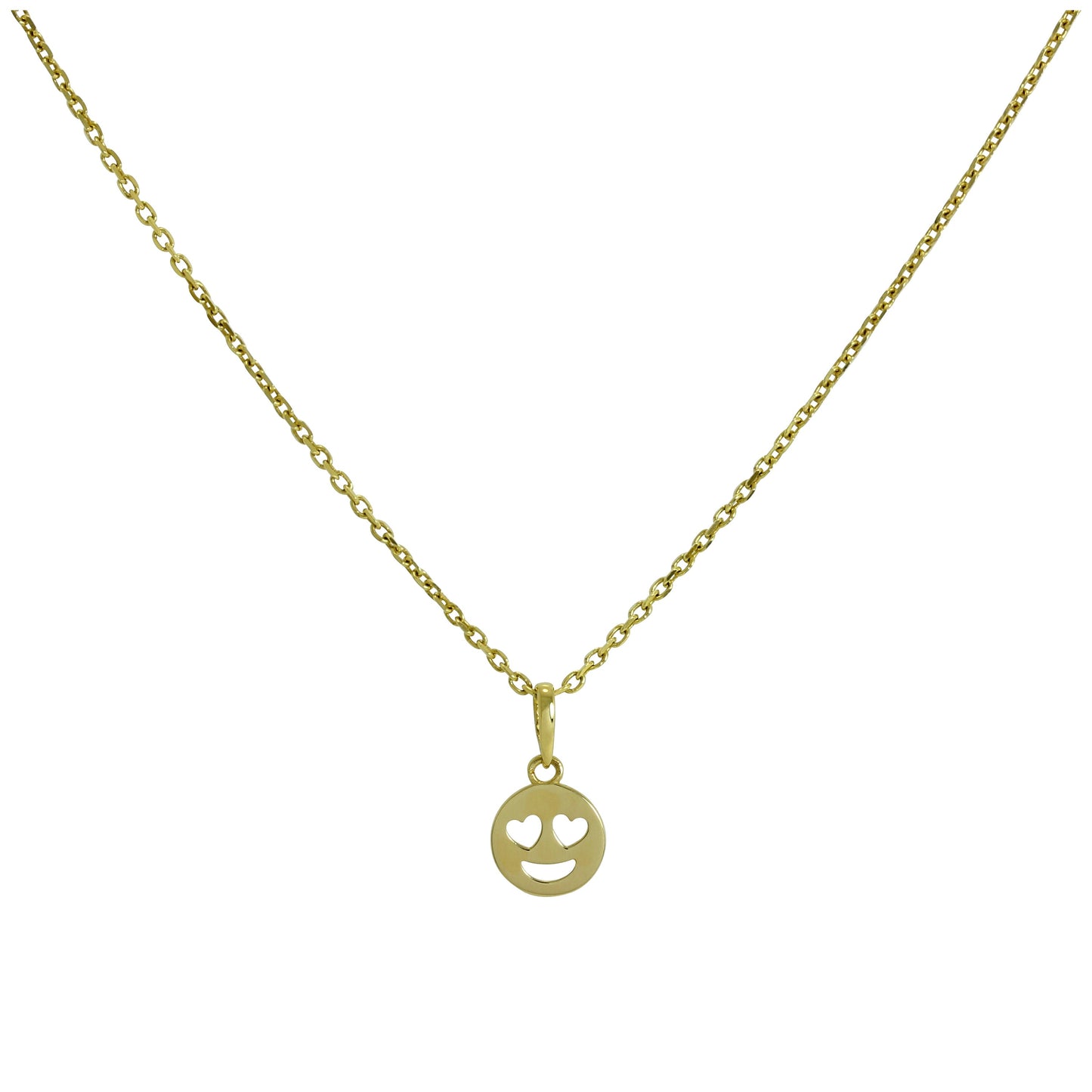 Collier pendentif emoji en or 9 carats avec yeux en forme de cœur, 40 à 50 cm