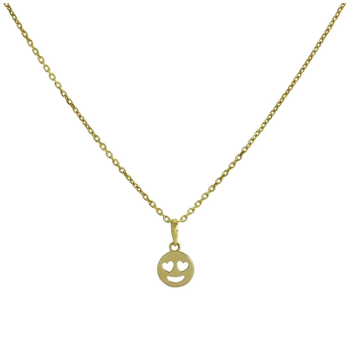 Collier pendentif emoji en or 9 carats avec yeux en forme de cœur, 40 à 50 cm