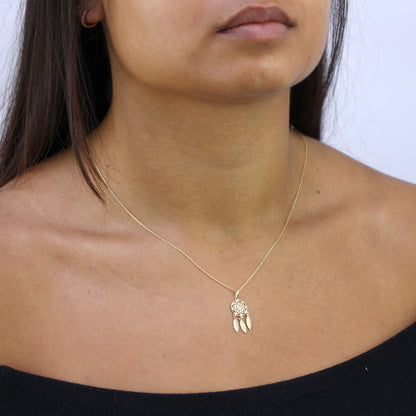 Collier pendentif attrape-rêves en or 9 carats et cristal CZ transparent, 40 à 50 cm