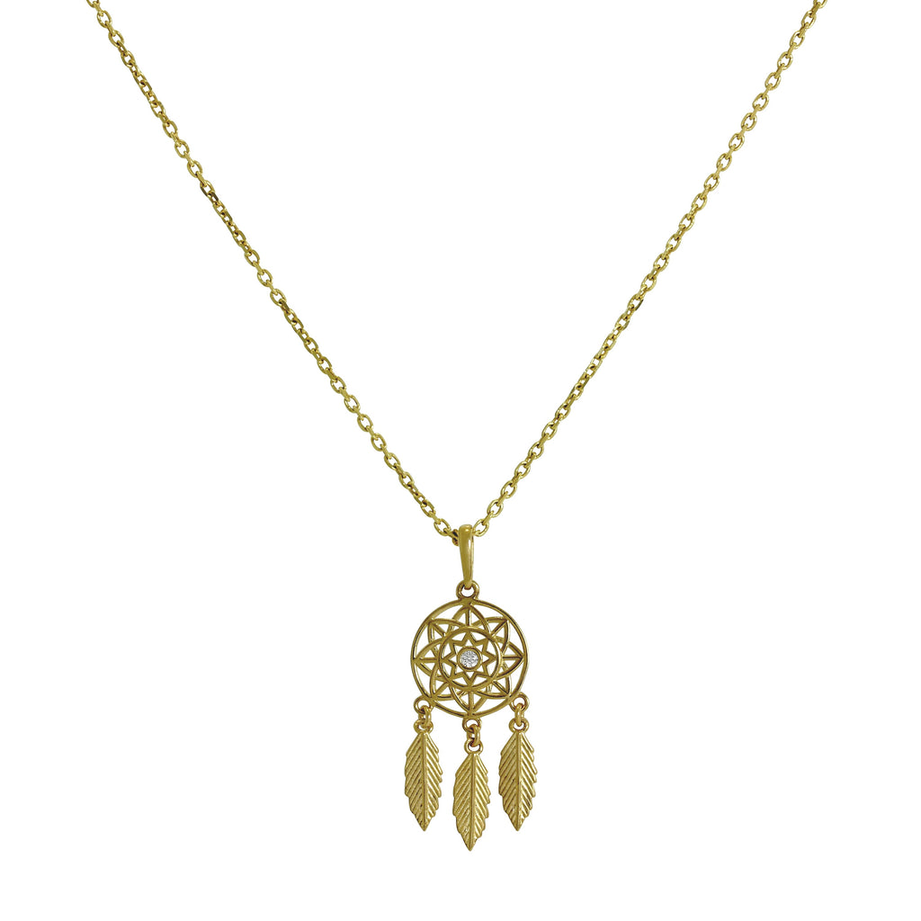 Collier pendentif attrape-rêves en or 9 carats et cristal CZ transparent, 40 à 50 cm
