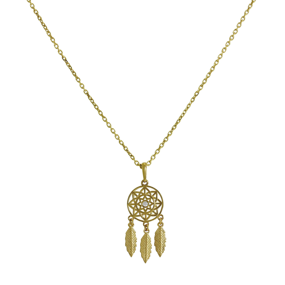 Collier pendentif attrape-rêves en or 9 carats et cristal CZ transparent, 40 à 50 cm