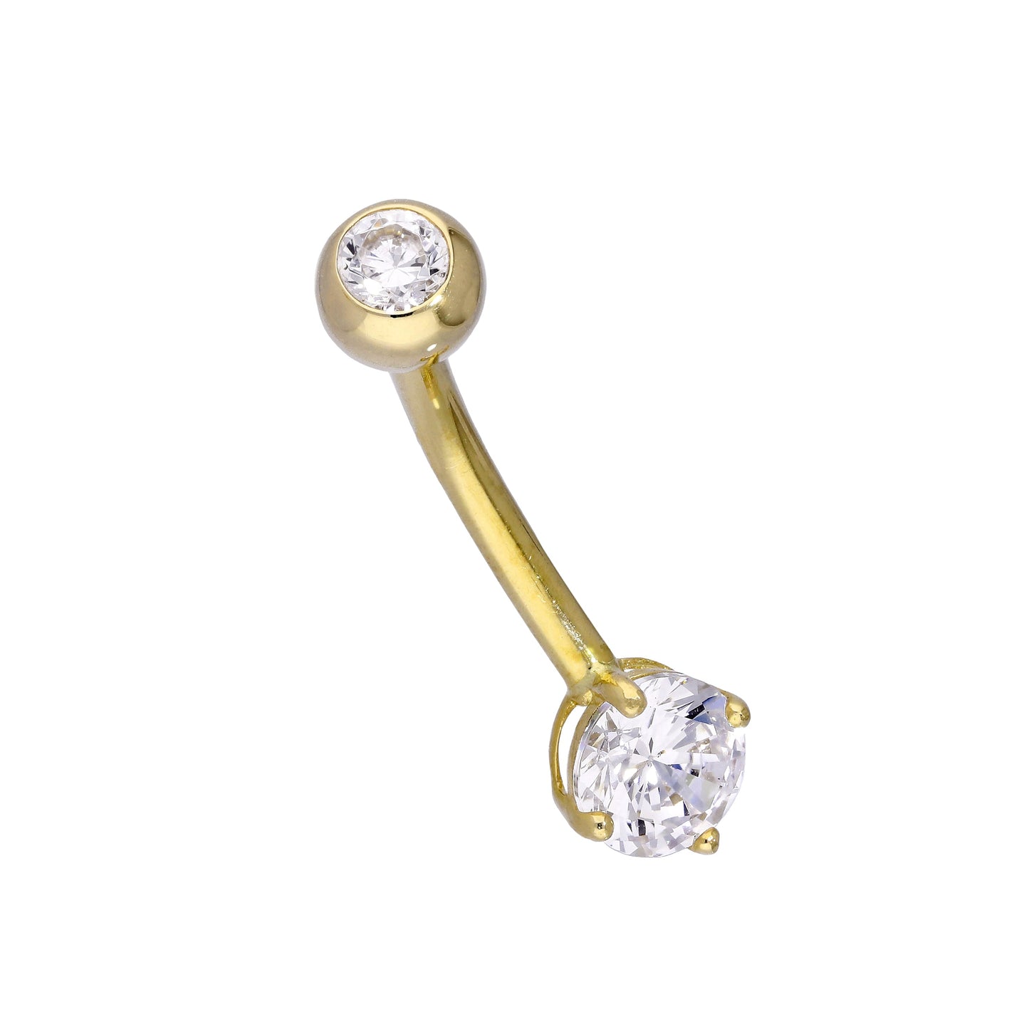Piercing nombril en or 9 carats et cristal CZ transparent de 6 mm, calibre 15