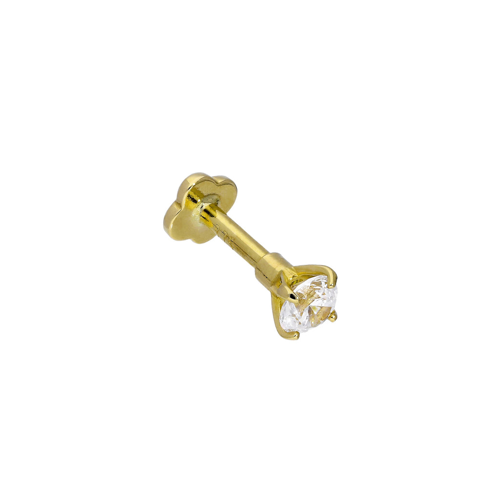 Labret en or 9 carats et cristal CZ transparent 17Ga