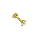 Labret en or 9 carats et cristal CZ transparent 17Ga