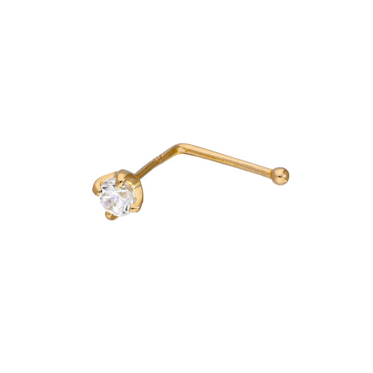 Piercing de nez en or 9 carats et cristal CZ transparent de 3 mm, calibre 22
