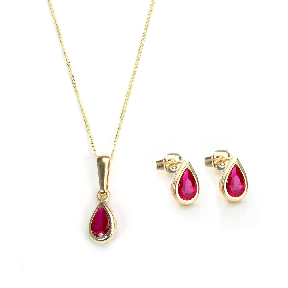Ensemble pendentif et boucles d'oreilles à tige en or 9 carats et pierre de naissance de juillet