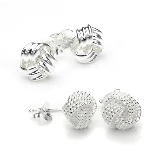 Ensemble de boucles d'oreilles à tige en argent sterling 8 mm avec nœud classique