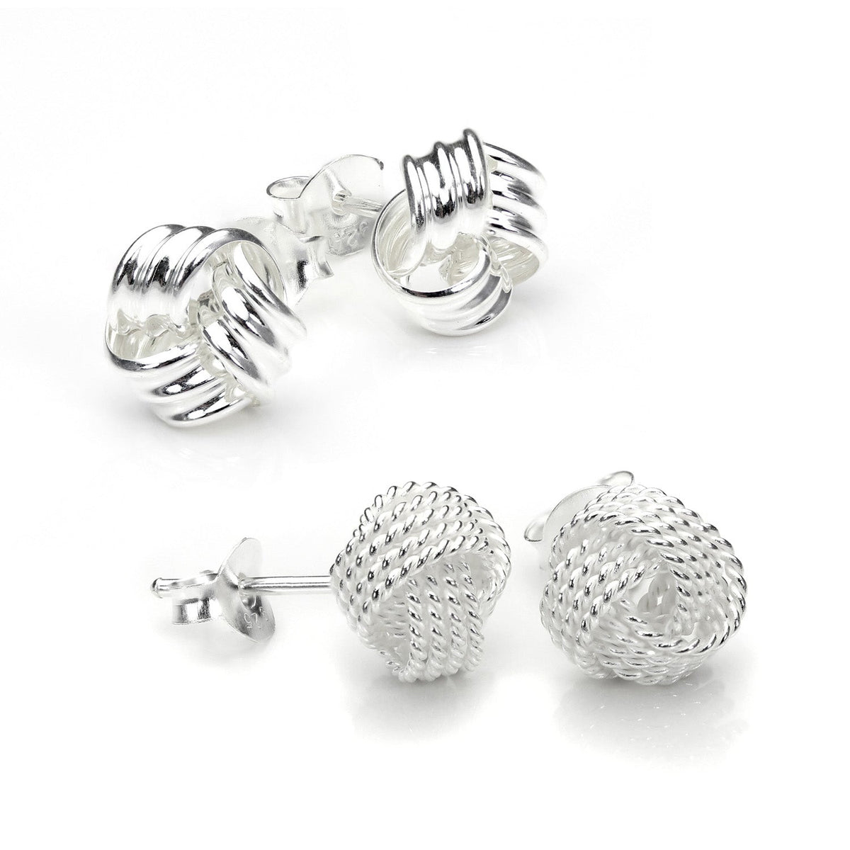 Ensemble de boucles d'oreilles à tige en argent sterling 8 mm avec nœud classique