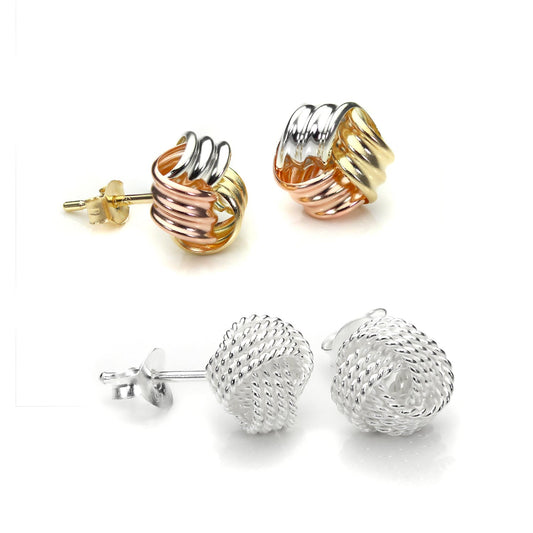 Boucles d'oreilles à tige en argent sterling et or 9 carats tricolores de 8 mm