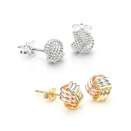 Boucles d'oreilles à tige en argent sterling et or 9 carats, tricolores, 6 mm