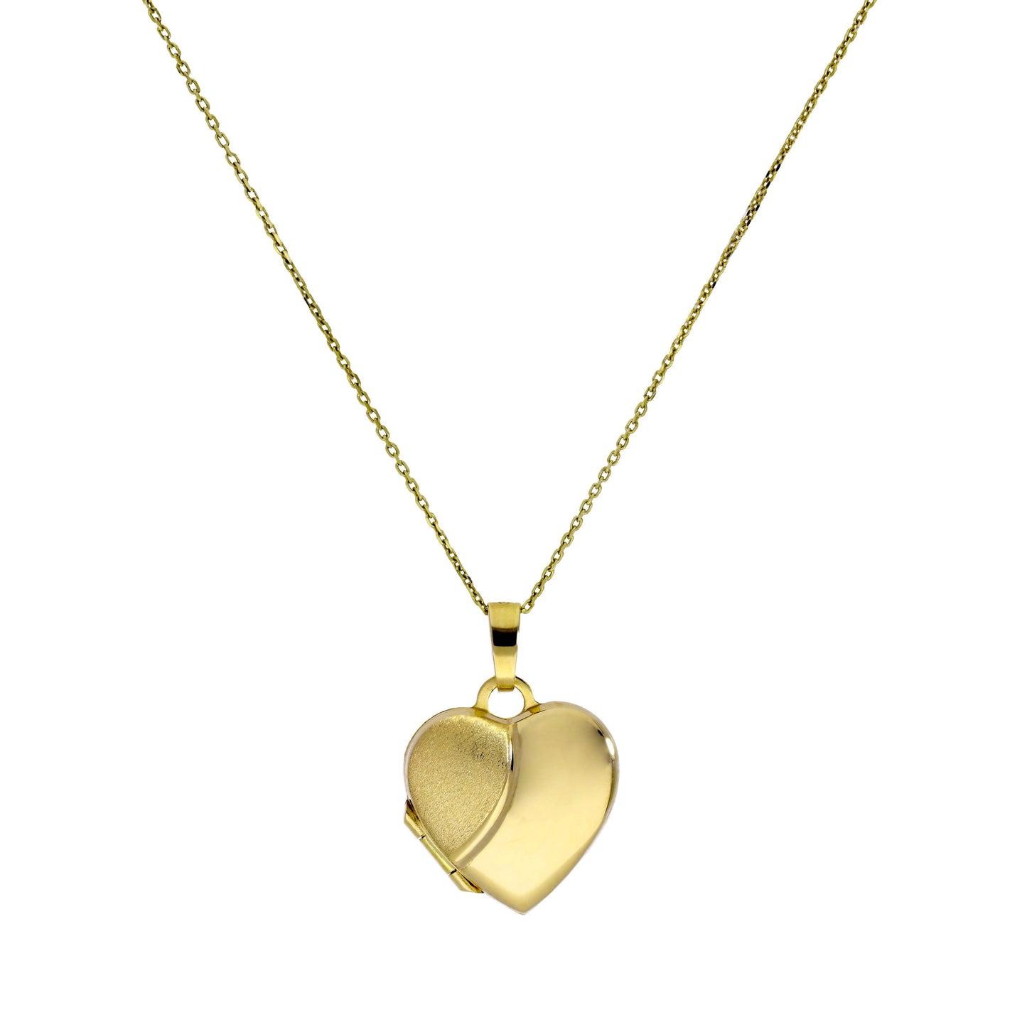 Médaillon en forme de cœur en or 9 carats, gravé, bicolore, mat et poli, 40 à 50 cm