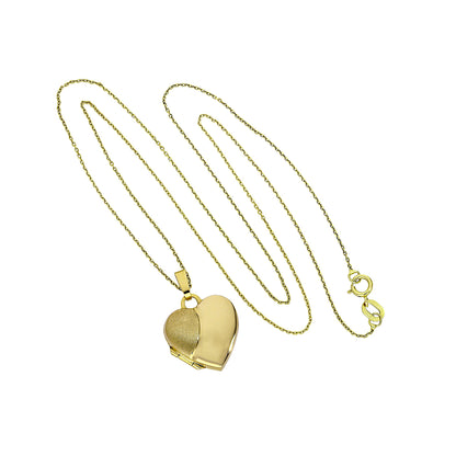 Médaillon en forme de cœur en or 9 carats, gravé, bicolore, mat et poli, 40 à 50 cm