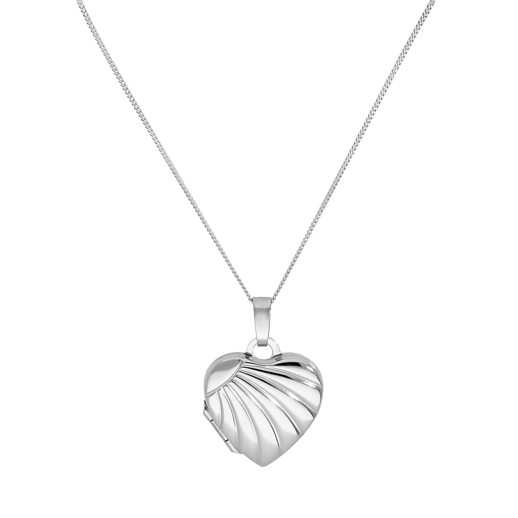 Médaillon en forme de cœur sur chaîne en or blanc 9 carats avec motif rayons de soleil, 40 à 45 cm