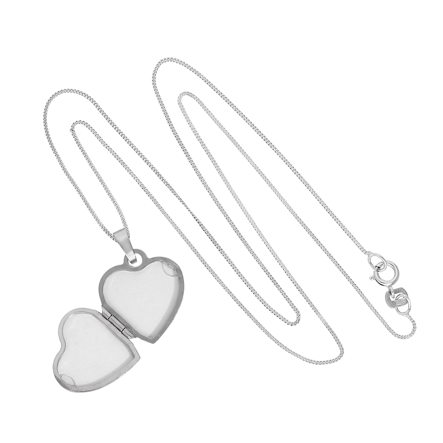 Médaillon en forme de cœur sur chaîne en or blanc 9 carats avec motif rayons de soleil, 40 à 45 cm