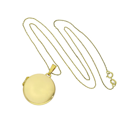 Grand médaillon rond gravable en or 9 carats sur chaîne de 40 à 50 cm