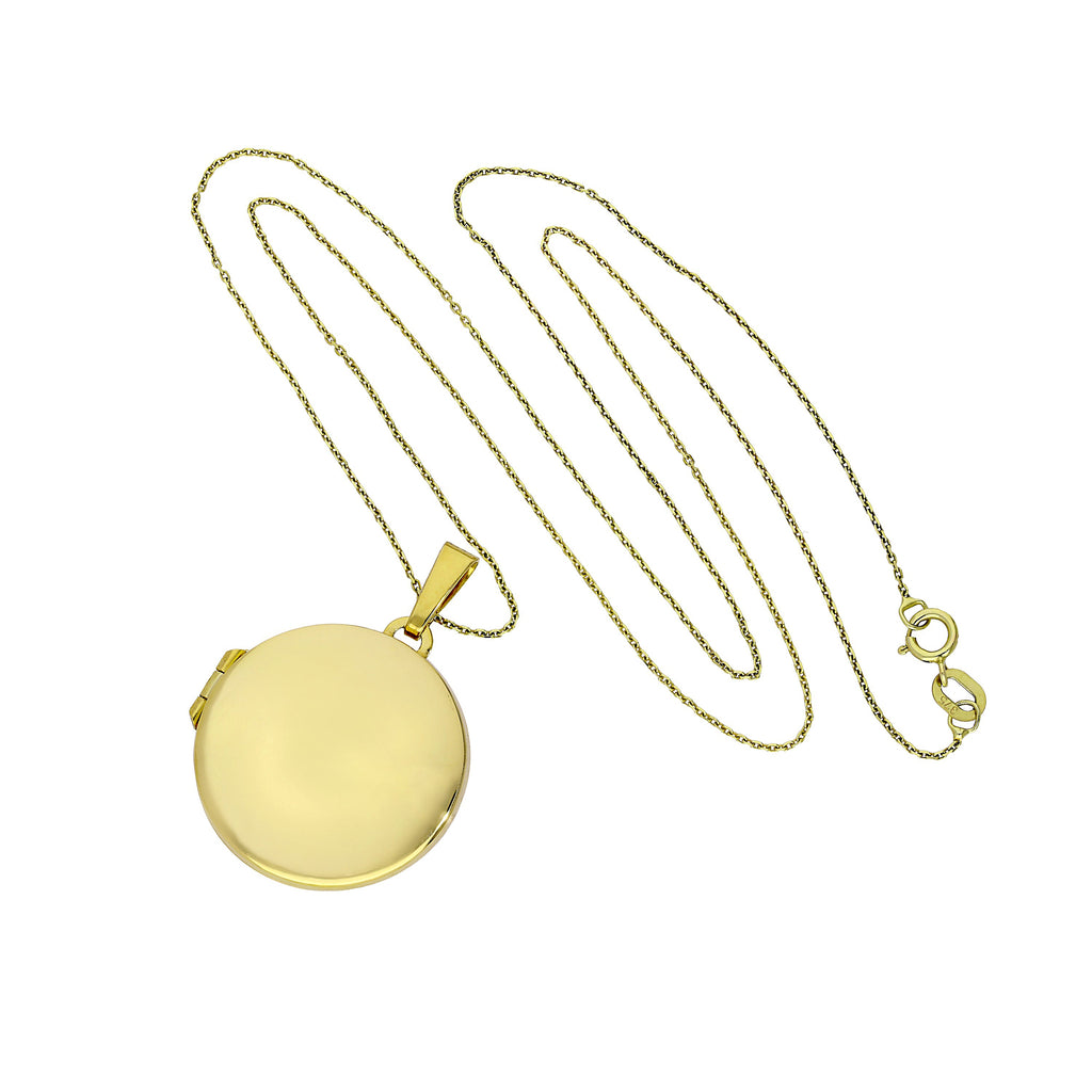 Grand médaillon rond gravable en or 9 carats sur chaîne de 40 à 50 cm