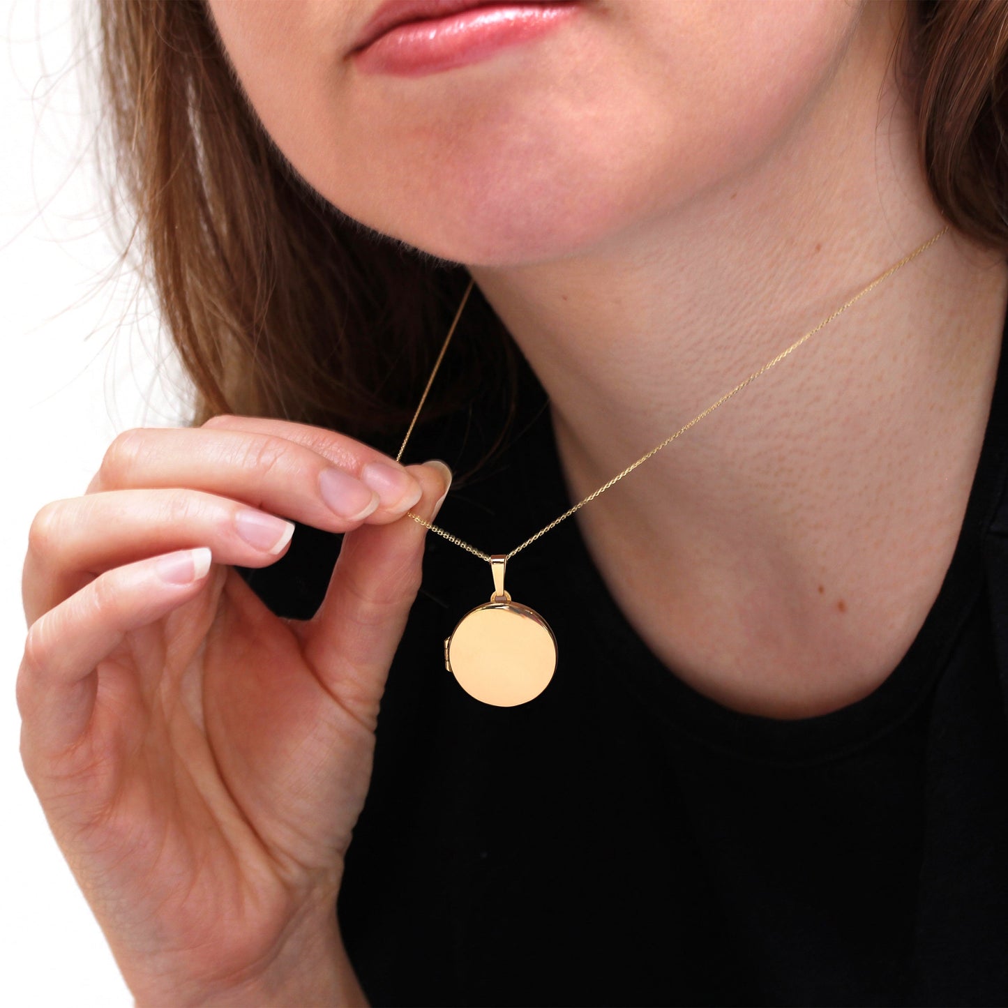 Grand médaillon rond gravable en or 9 carats sur chaîne de 40 à 50 cm