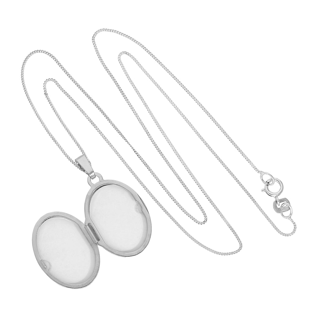 Médaillon ovale gravable en or blanc 9 carats avec motif ondulé sur chaîne de 40 à 45 cm