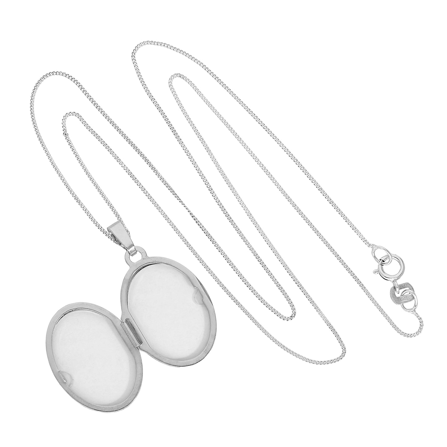 Médaillon ovale gravable en or blanc 9 carats avec motif ondulé sur chaîne de 40 à 45 cm