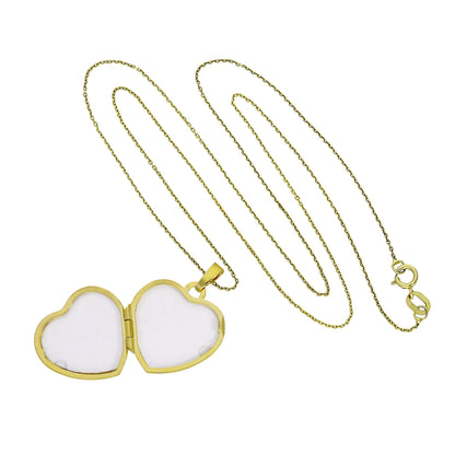 Médaillon en forme de cœur gravable en or 9 carats avec bordure en relief sur chaîne de 40 à 50 cm