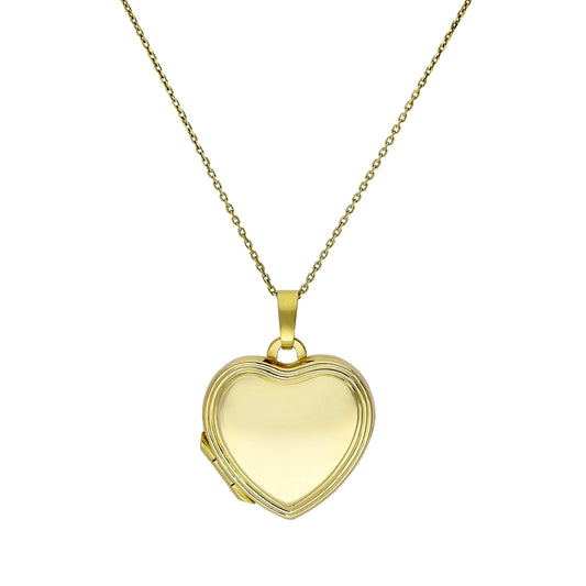 Médaillon en forme de cœur gravable en or 9 carats avec bordure en relief sur chaîne de 40 à 50 cm