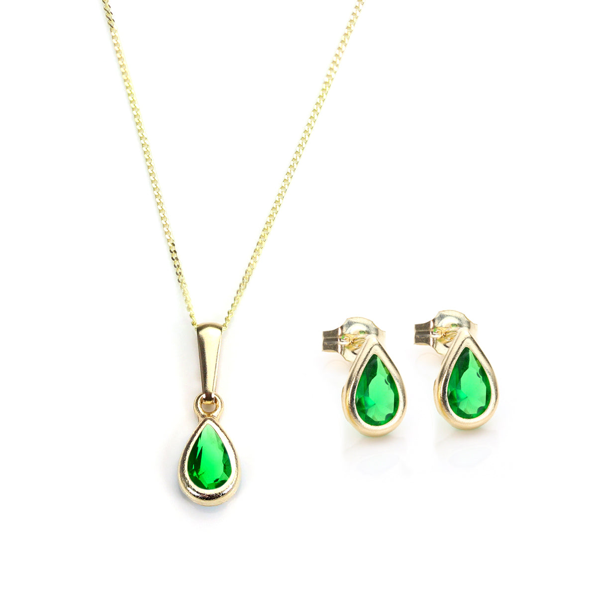 Ensemble pendentif et boucles d'oreilles à tige en or 9 carats et pierre de naissance de mai