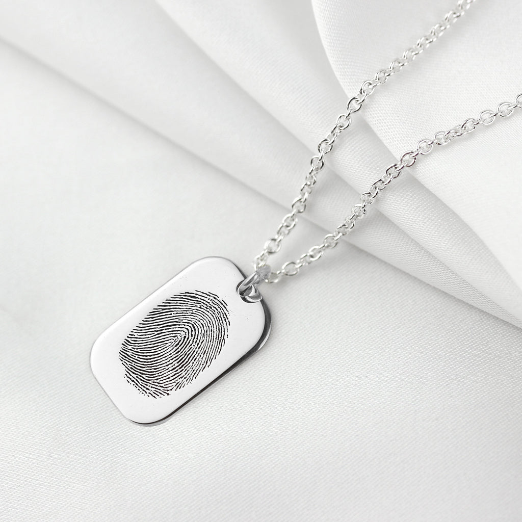 Collier en argent sterling avec plaque d'identité pour chien et empreinte digitale