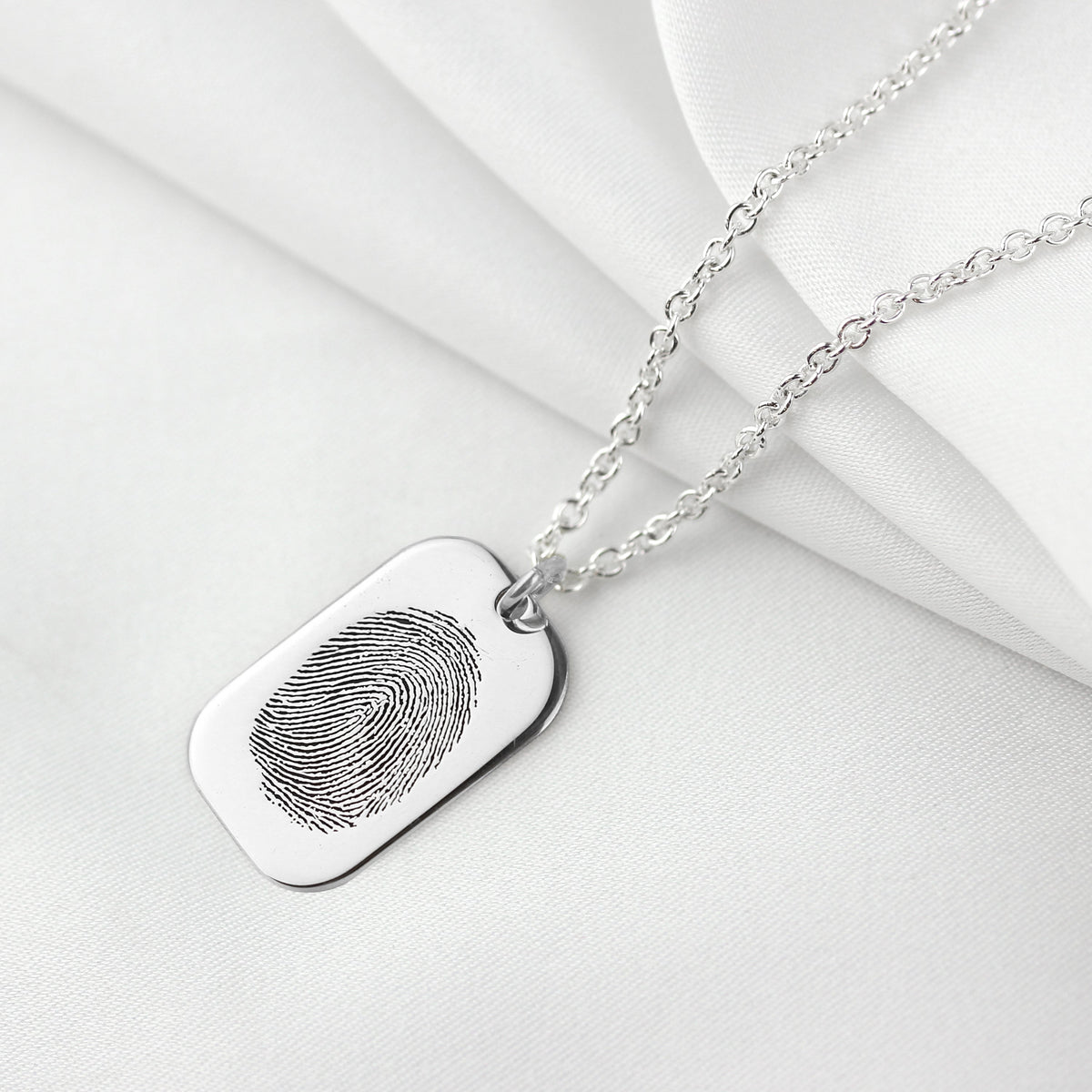 Collier en argent sterling avec plaque d'identité pour chien et empreinte digitale