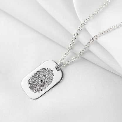 Collier en argent sterling avec plaque d'identité pour chien et empreinte digitale