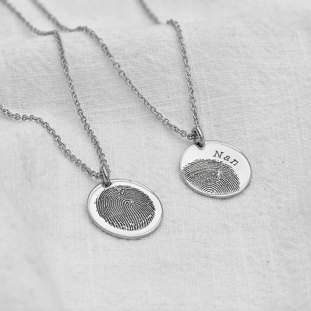 Pendentif ovale personnalisé en argent sterling avec empreinte digitale