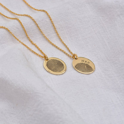 Pendentif ovale personnalisé en argent sterling avec empreinte digitale