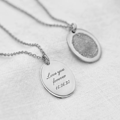 Pendentif ovale personnalisé en argent sterling avec empreinte digitale