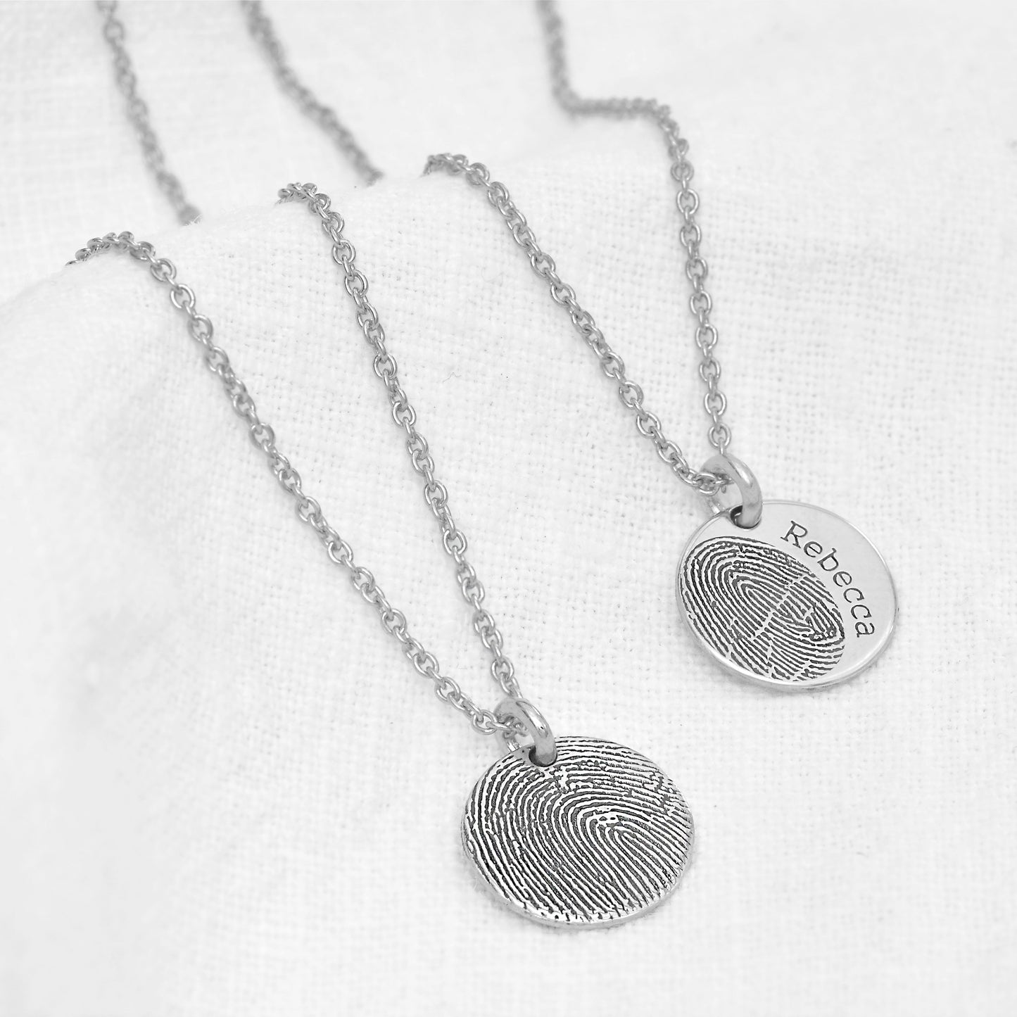 Breloque ronde personnalisée en argent sterling avec empreinte digitale