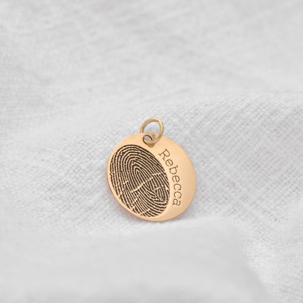 Breloque ronde personnalisée en or 9 carats avec empreinte digitale