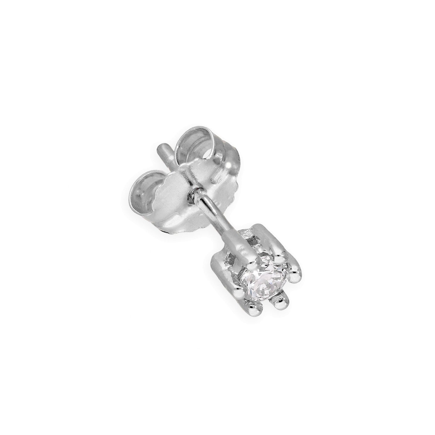 Boucle d'oreille simple en or blanc 9 carats et diamant 0,05 carat