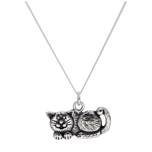 Collier en argent sterling avec gros chat