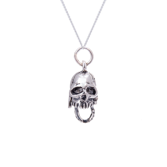 Collier en argent sterling avec tête de mort et mâchoire mobile
