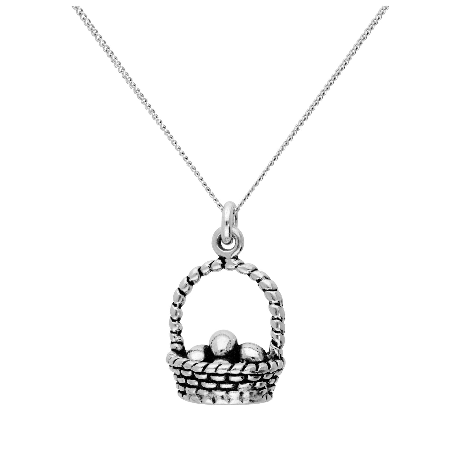 Pendentif en argent sterling en forme d'œuf dans un panier sur une chaîne diamantée de 40,6 cm et 5 cm