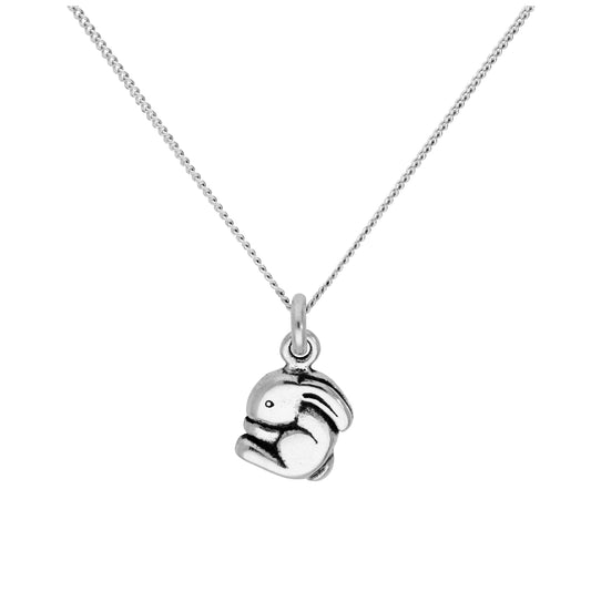 Pendentif lapin de dessin animé en argent sterling sur chaîne diamantée de 40,6 cm et 5 cm