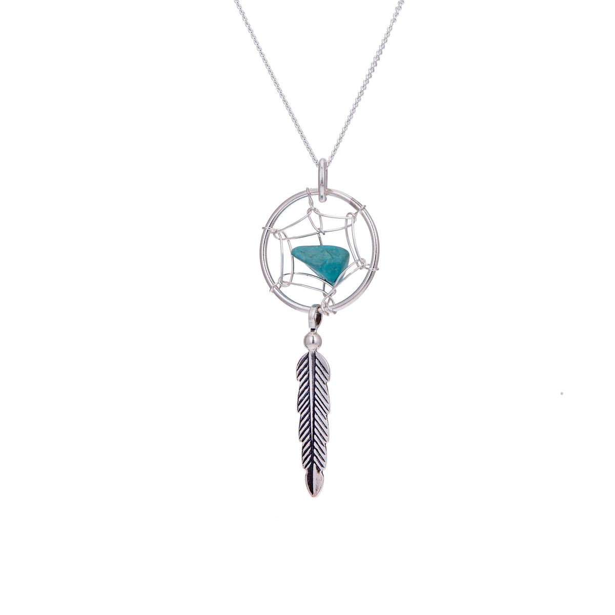 Collier attrape-rêves en argent sterling avec plumes